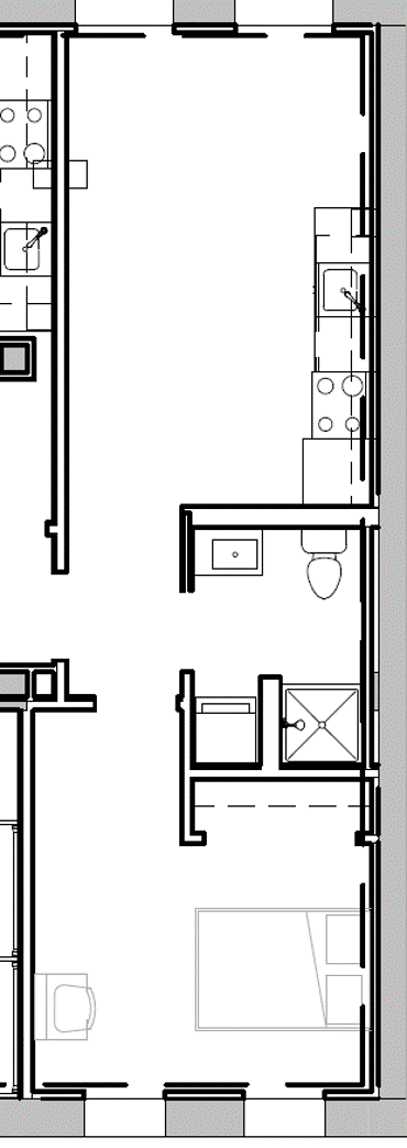Floor plan for 1 bed, 1 bath, 469 sqft
